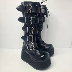 Pleaser Trashville 518 Black Platform Boots Buckle Goth Punk Women UK 4 US 7
